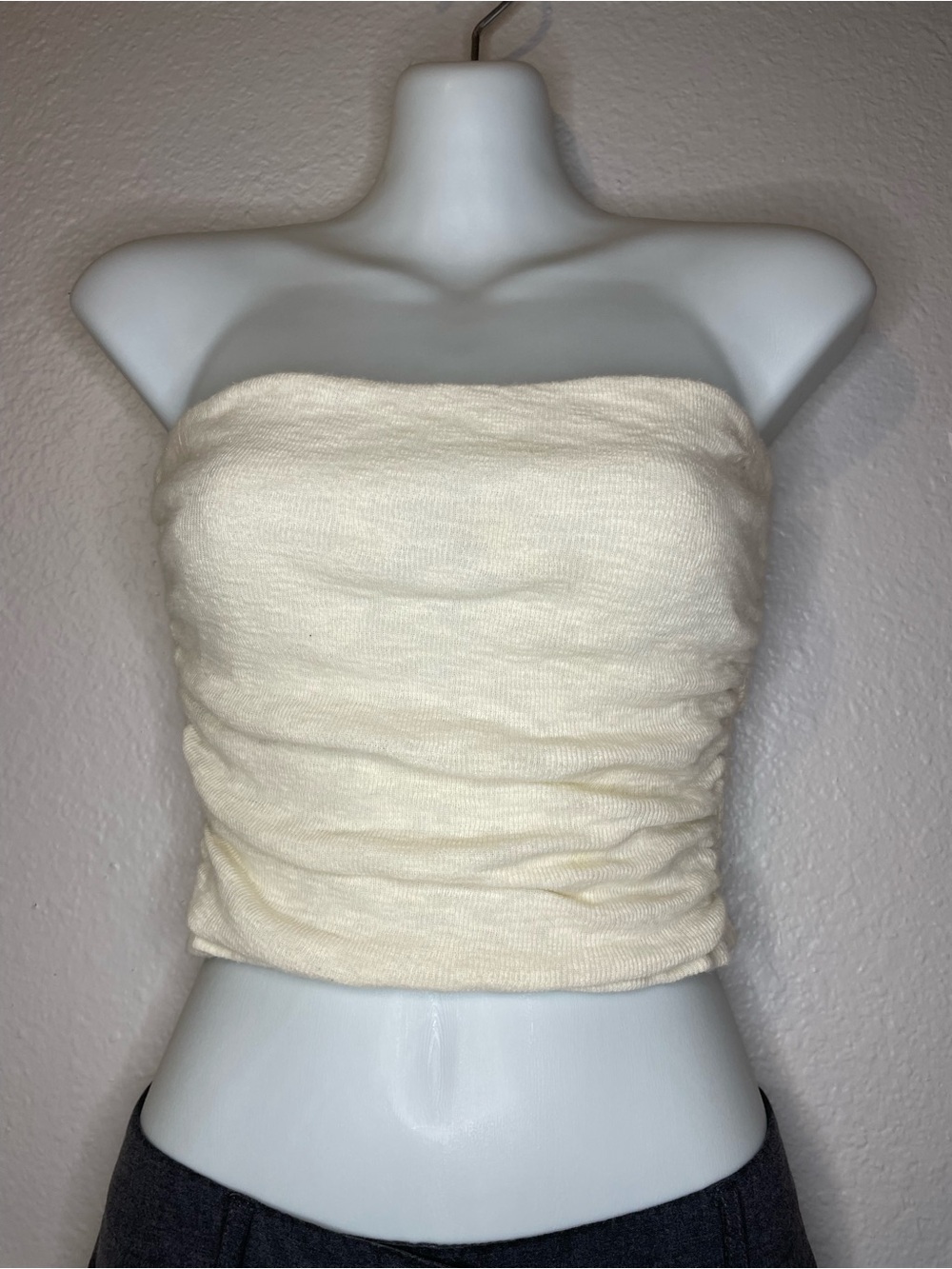 Free People Cream Ribbed Strapless Tube Camisole